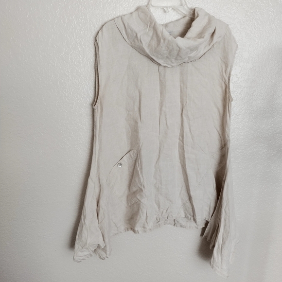 John Mark linen lagenlook mock neck asymmetric sleeveless top sz L - Picture 1 of 9